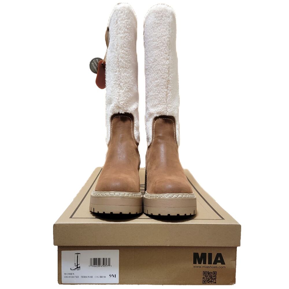 MIA Teirson Block Heel Faux Shearling Knee High Boots Size US 9M Cognac Brown - Picture 5 of 5